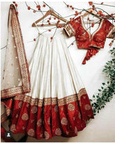Red and White Colored Diamond Satin Lehenga Choli